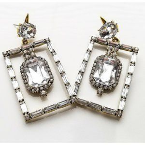 Silver Geometric Rhinestone Drop Earrings